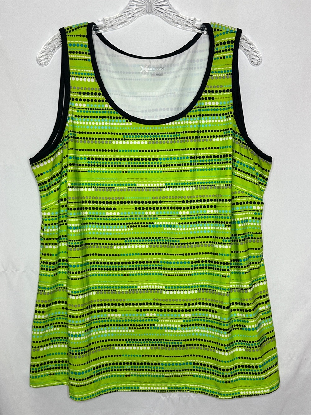 Like New Xersion Lime Green Striped Dot Athletic Tank Top